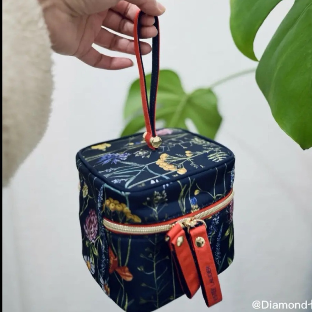 Estee Lauder Navy and Orange Floral Mini Cosmetic Case